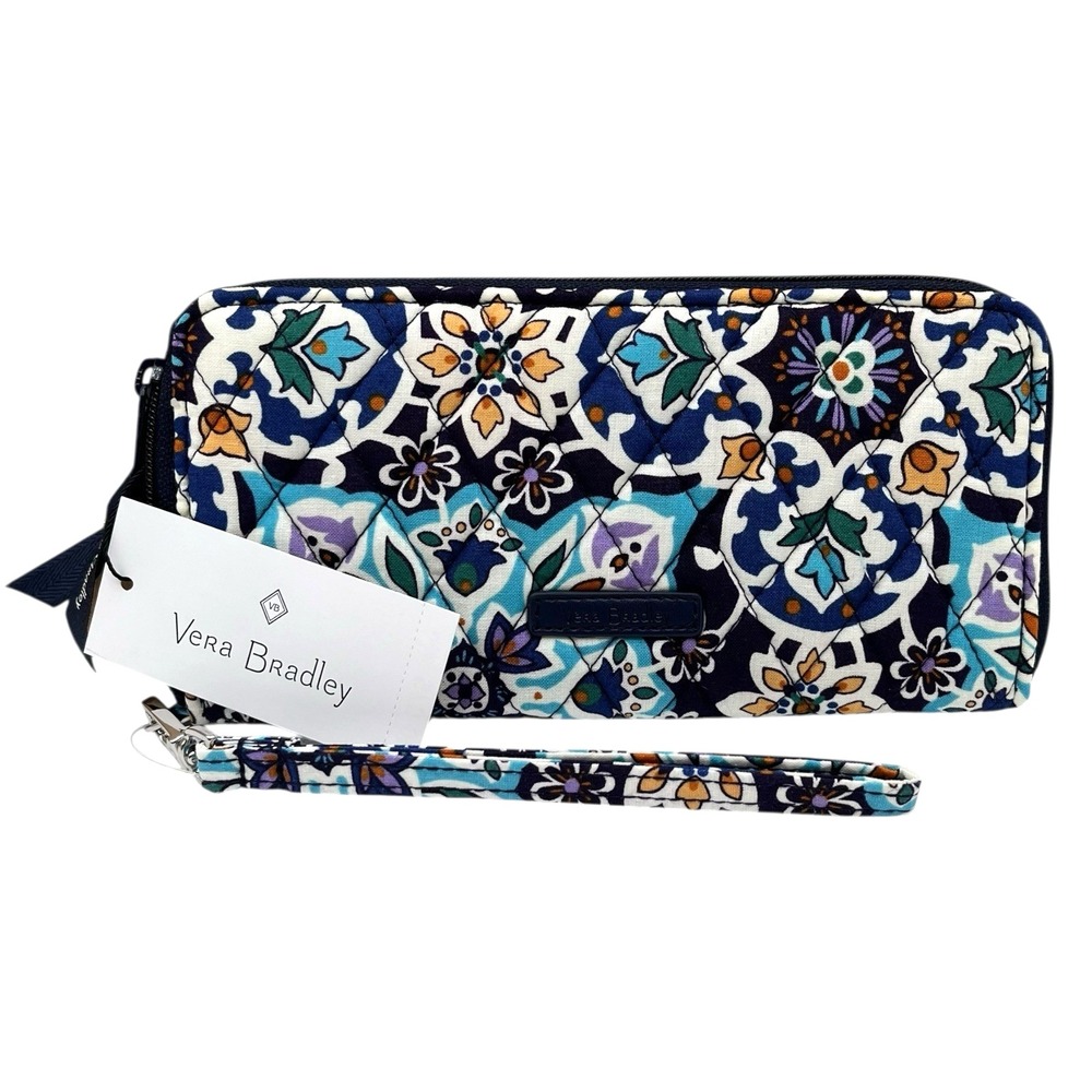 Vera Bradley Womens RFID Wristlet Wallet Lisbon Medallion Cool Accordion Style